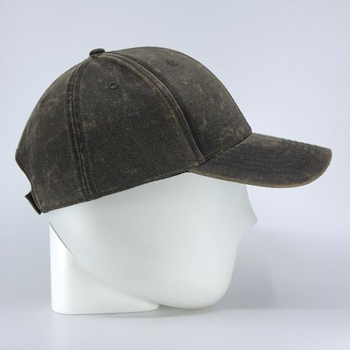Heavy Washed Coated Canvas Wax-Look Adjustable Low Profile Men Women Baseball Cap - color: Structured Brown M