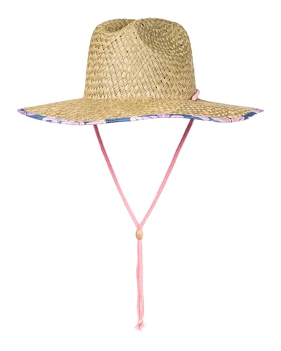 Roxy Girls' Pina to My Colada Woven Straw Hat | Wide Brim | Adjustable | Sun Protection | Beach | Vacation | Natural - color: Wild Wind Sunny Floral