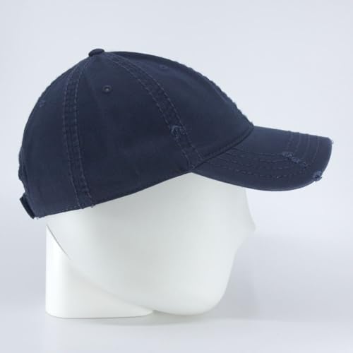 Washed Cotton Distressed with Heavy Stitching Adjustable Baseball Cap - color: Navy