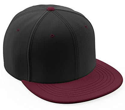 Daxton Classic Blank Snapback Flat Bill Visor Hat Cap One Size Adjustable Back - color: Black Burgundy