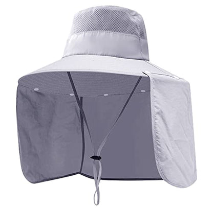 Women Wide Brim Face Mask Sun Hat Detachable Neck Face Flap Ponytail UV Protection Visor Hat Garden Fishing Hiking - color: Bg9215-lightgray