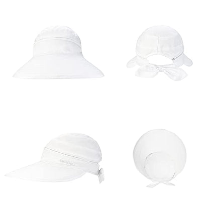 Womens Large Brim Sun Hat Uv Protection 2 in 1 Zip-Off Sun Protection Visor Beach Hat Packbale Foldable - color: White