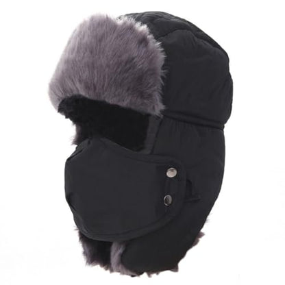 ASWER Trapper Warm Russian Trooper Hat Winter Skiing Cap Women Men Windproof - color: Y-black