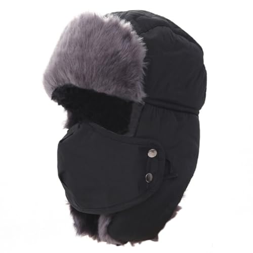ASWER Trapper Warm Russian Trooper Hat Winter Skiing Cap Women Men Windproof - color: Y-black
