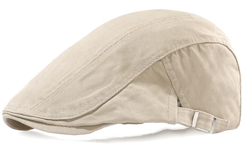 Newsboy Hats for Men Flat Cap Cotton Adjustable Breathable Irish Cabbie Ivy Driving Hunting Hat - color: Beige
