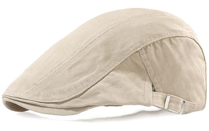 Newsboy Hats for Men Flat Cap Cotton Adjustable Breathable Irish Cabbie Ivy Driving Hunting Hat - color: Beige