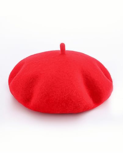 Wool French Beret Hats for Women Classic Winter Beanie Cap - color: Red