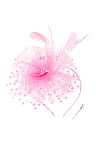 BABEYOND Fascinators Hats for Women Tea Party Flower Tulle Bead Derby Hat - color: Pink