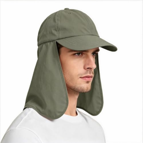 Solaris Mens Sun Hat Neck Flap 2 in 1 Foldable Waterproof UPF 50+ Baseball Cap Fishing Hiking Outdoor - color: #5 Green