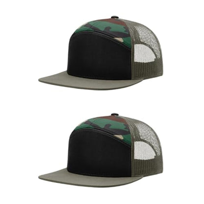 Richardson 168 Hi-Pro 7 Panel Adjustable Snapback Trucker Mesh Back Cap - color: Black/Green Camo/Loden