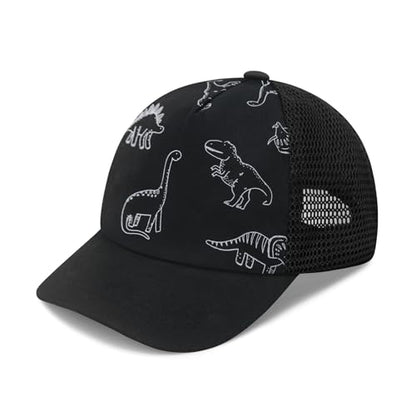 Sarfel Baby Baseball Cap Toddler Baseball Hat with Mesh Infant Ball Cap Toddler Trucker Hat Baby Snapback Hat Kids Cap UPF50+ - color: Dinosaurs Black With Mesh, size: 12-24 Months