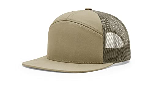 Richardson 168 Hi-Pro 7 Panel Adjustable Snapback Trucker Mesh Back Cap - color: Pale Khaki/Loden