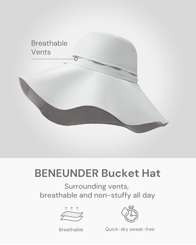 BENEUNDER Reversible Wide Brim Sun Bucket Hats UPF50+ UV Protection Foldable for Women Outdoor Beach Vacation Travel - color: Gray