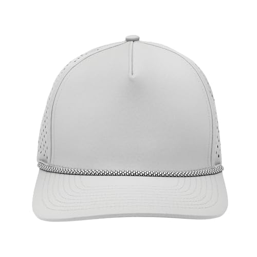 Gilbert Performance 5‑Panel Snapback Hat – Adjustable Flat Bill Cap, Breathable Mesh, Water‑Repellent Fabric, Unisex - color: Grey With Rope