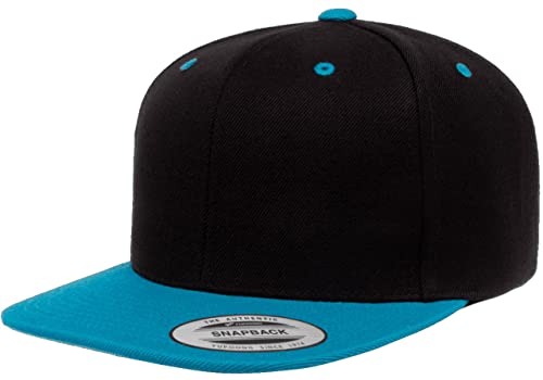 Mrlahat 6089 Yupoong Yp by Flexfit 6-Panel Structured Flat Visor Classic Snapback Cap with Black Bandana - color: Black / Teal