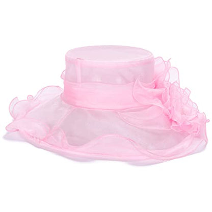 Lawliet Womens Dressy Wide Brim Church Wedding Occasion Sun Hat A613 - color: Pink