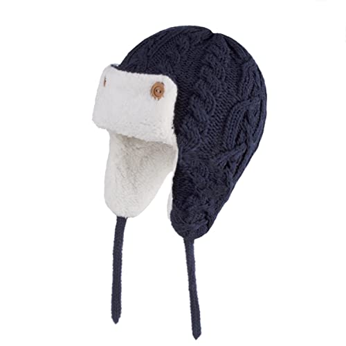 Baby Winter Hat Ear Flap Beanies Cap for Boys Girls,Toddler Knit Hat with Fleece Lined - color: Solid Colored-navy Blue, size: 6-12 Months