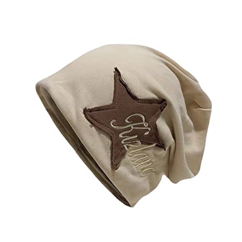Y2K Slouch Hat Star Beanie Hat Grunge Accessories Winter Warm Cap Retro Design Knit Beanie for Women Men - color: Khaki