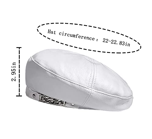 Fashion Soft PU Leather Beret Hat Beanie British Military Berets for Women - color: Chain White, size: 6 7/8-7 1/8