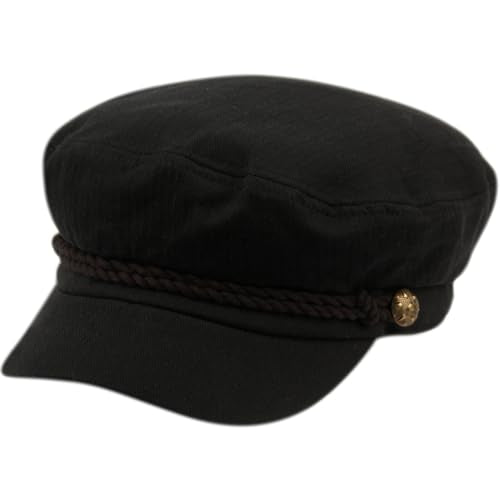 EPOCH Men's Summer Cotton Greek Fisherman Sailor Fiddler Driver Hat Flat Cap - color: Black