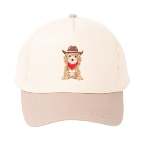 MIRMARU Western Cowboy Embroidered 5 Panel Cotton Two Tone Trucker Hat-Retro Southwest Style Snapback Cap for Men and Women. - color: Cowboy Dog, Beige