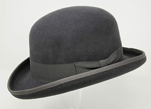 Premium Orwell - Bowler Derby Hat - 100% Wool Felt - color: Grey, size: 7 1/2-7 5/8