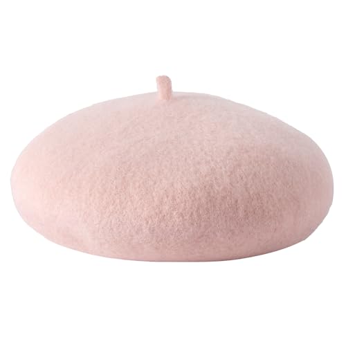 Lanzom Wool Blend Women Beret Hat French Beret Cap Winter Fashion Solid Color Hat for Women Girls Lady - color: Pink