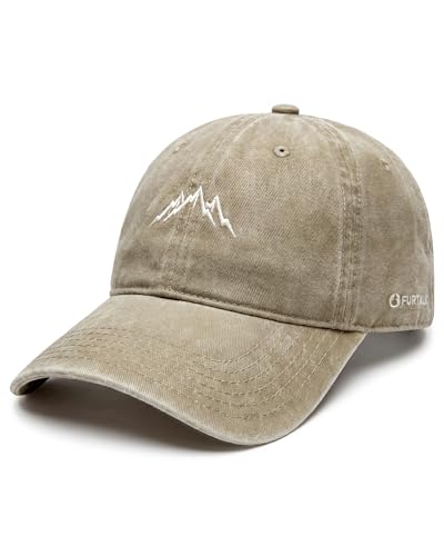 FURTALK Mountain Embroidery Baseball Cap Washed Denim-Style Dad Hat Distressed Unisex Golf Hat - color: Khaki