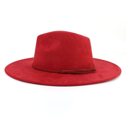 LIDHAY Big Wide Brim Fedora Hats for Women Men Western Suede Hat Large Felt Panama Hat Rancher Hat - color: Wine Red
