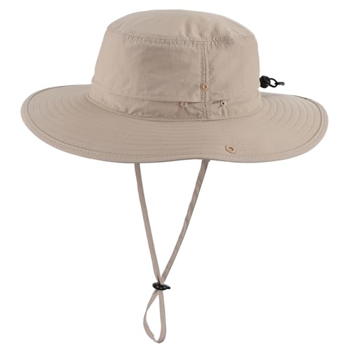 Connectyle Sun Hat for Men Women Outdoor UV Protection Safari Hat for Fishing Hiking Gardening Breathable Cowboy Hat UPF50 - color: Light Khaki