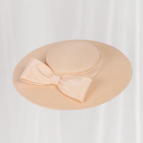 Fascinators Women Wide Brim 20s 50s Derby Pillbox Hat Bowknot Cocktail Tea Party Church Dress Hats - color: Khaki