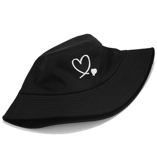 Bucket Hat Beach Sun Hat Fishing Hat for Women Men, Summer Outdoor Travel Packable Fisherman Hat - color: Love Heart Black