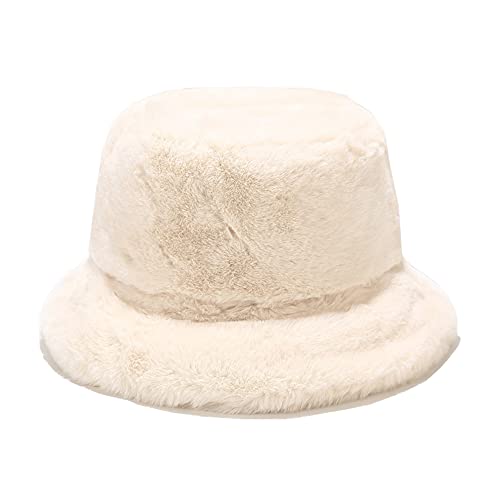 Dirholl Women's Winter Faux Fur Fuzzy Warm Bucket Hat - color: Beige