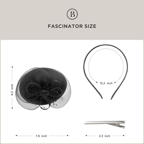 BABEYOND Fascinators Hats for Women Tulle Pillbox Knot Bead Tea Party Hat - color: Black