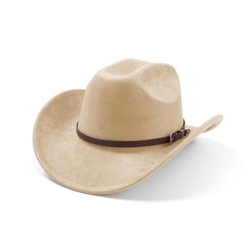 Cowboy Hats for Women and Men with Wide Brim Felt Suede Western Hats for Cowgirls and Cowboys - color: Cream