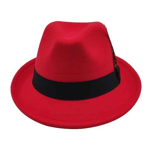 Unisex Trilby Hats Classic Fedora Hats for Women Men Dress Hats Felt Short Brim Fedoras Hat Panama Hat with Band - color: Red