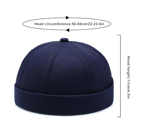 DIYDECAL 3 Pack Mens Brimless Skullcap Sailor Docker Cap Rolled Cuff Retro Beanie Hat - color: Navy Blue
