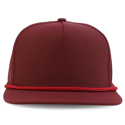 Trendy Apparel Shop 5 Panel Hybrid Perforated Rope Flatbill Snapback Cap - color: Burgundy