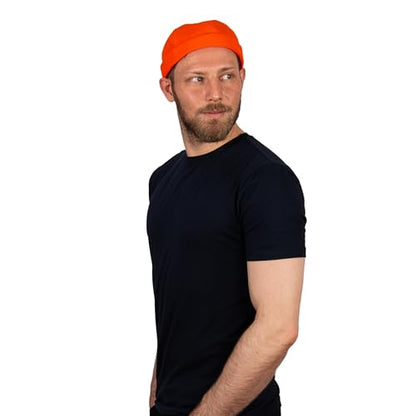 Cotton Docker Cap, Unisex Brimless Cap, Men Skull Cap, Brimless Beanie Hat, Men Women Cuffed Hat. - color: Orange