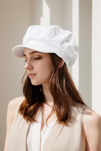 Newsboy Hats for Women -100% Cotton Womens Newsboy Cap Vintage Cabbie Hat - Pageboy Hats for Women Girls Ladies Gift - color: White