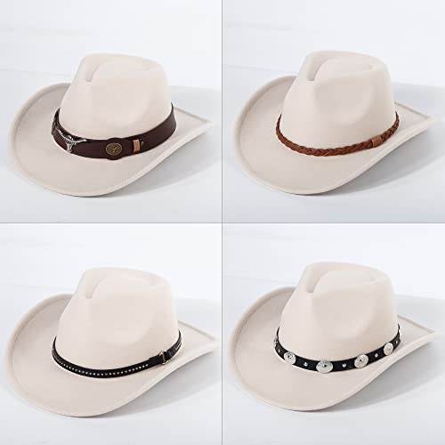 2 Pack Western Cowboy Hats for Women Men 2 Different hat Bands - color: White+coffee