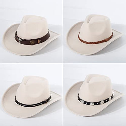 2 Pack Western Cowboy Hats for Women Men 2 Different hat Bands - color: White+coffee