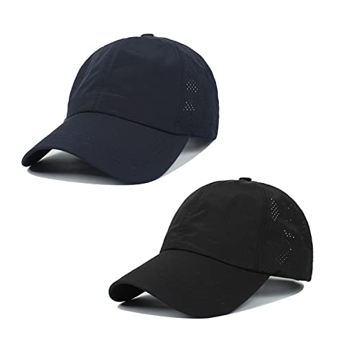 Womens Criss Cross Ponytail Hat Quick Drying Baseball Cap Sun Hats UV Protection Sport Cap - color: (2-pack)black/Dark Blue