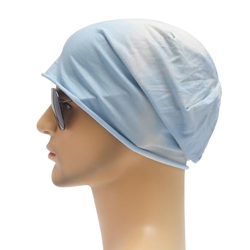 ZLYC Cotton Thin Slouchy Beanie Hat for Men Women Stretch Skull Cap - color: Tie Dyed Light Blue, size: One Size