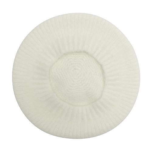 ZLYC Women French Beret Hat Winter Knitted Stretchable Beret Artist Cap - color: Plain White