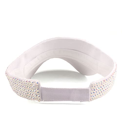 Women Shiny Rhinestone Bling Sun Visor Adjustable Tennis Beach Ponytail Hat - color: Purple Hat+white Rhinestone