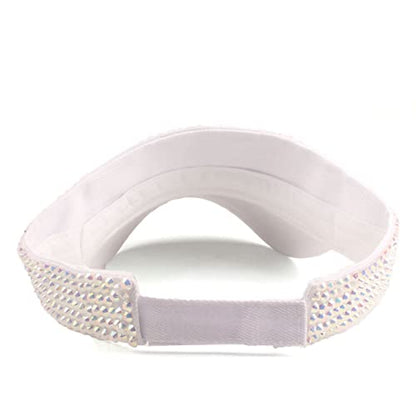 Women Shiny Rhinestone Bling Sun Visor Adjustable Tennis Beach Ponytail Hat - color: Purple Hat+white Rhinestone