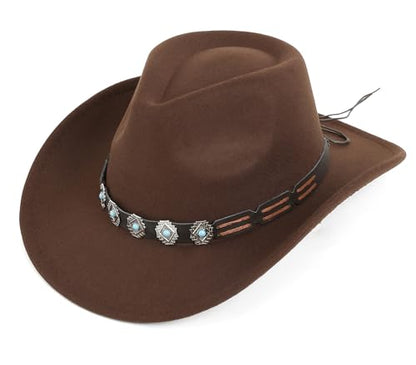 Western Cowboy Hat for Men and Women – Classic Western Style Leather Trim - color: Coffee