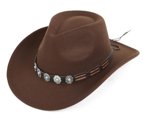 Western Cowboy Hat for Men and Women – Classic Western Style Leather Trim - color: Coffee