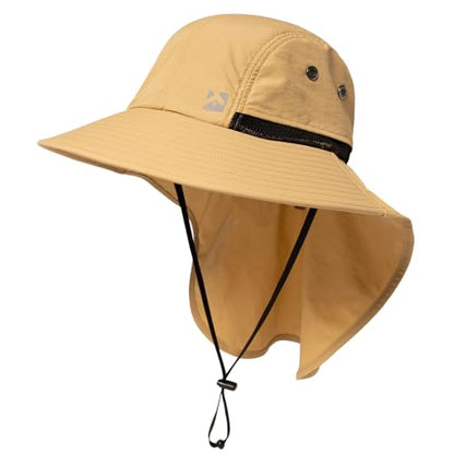 TOP-EX Oversized UPF50+ Sun Hat for Big Heads with Neck Flap & Wide Brim - color: Khaki, size: Medium-Large